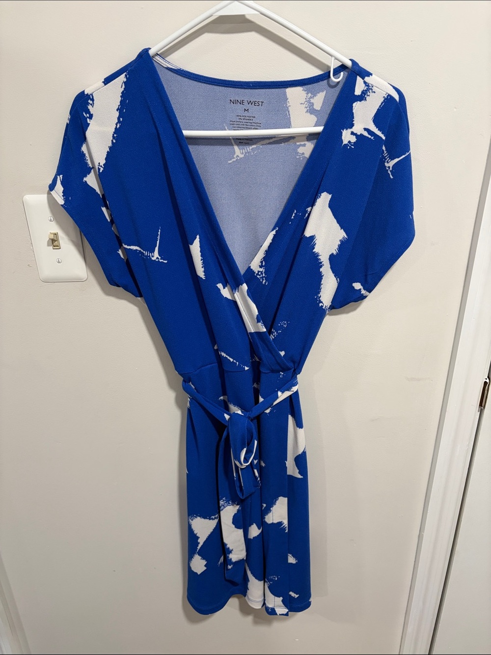Nine West Royal Blue and White Faux-Wrap Dress